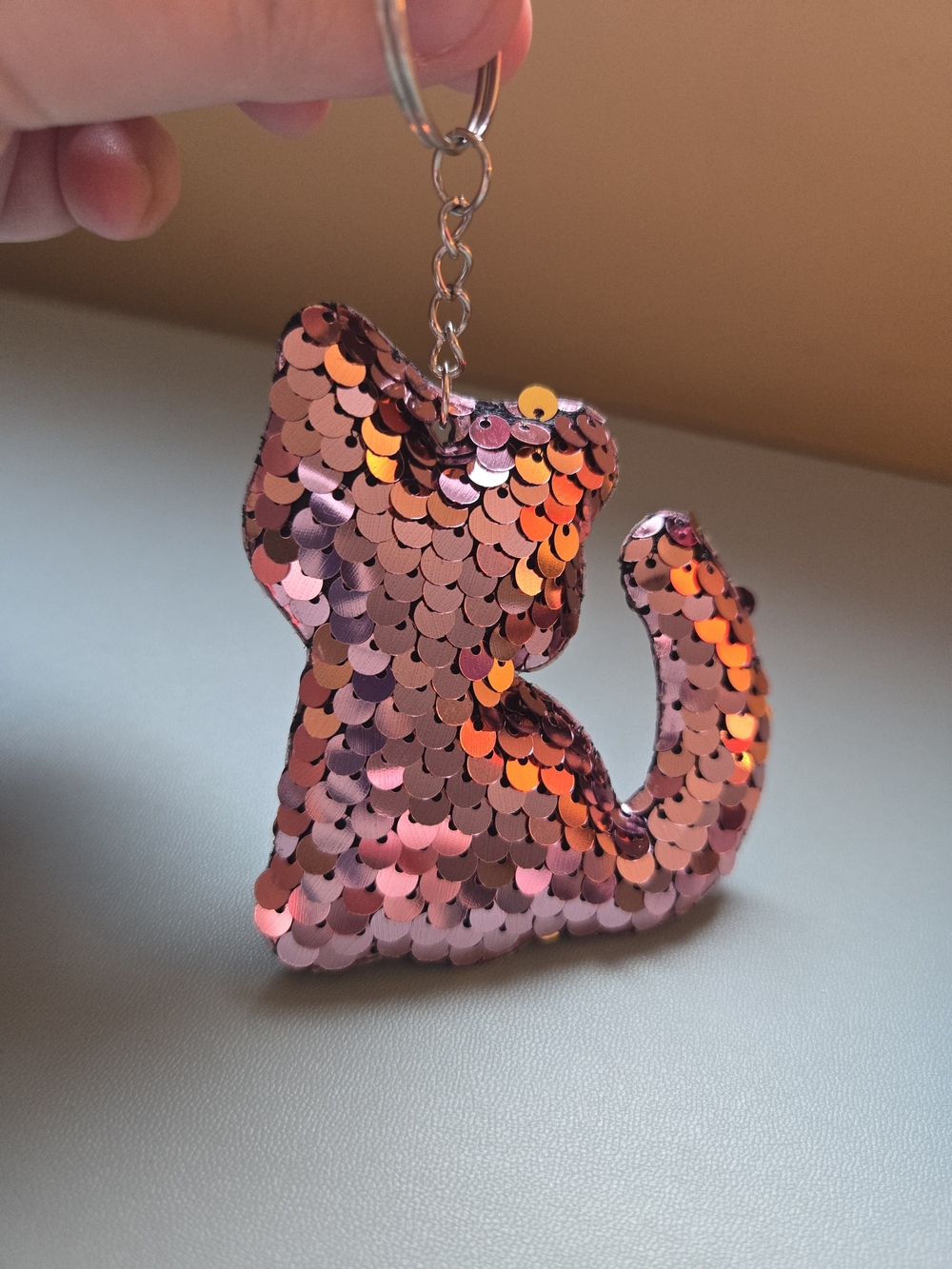 Sequin Cat Keychain Pink